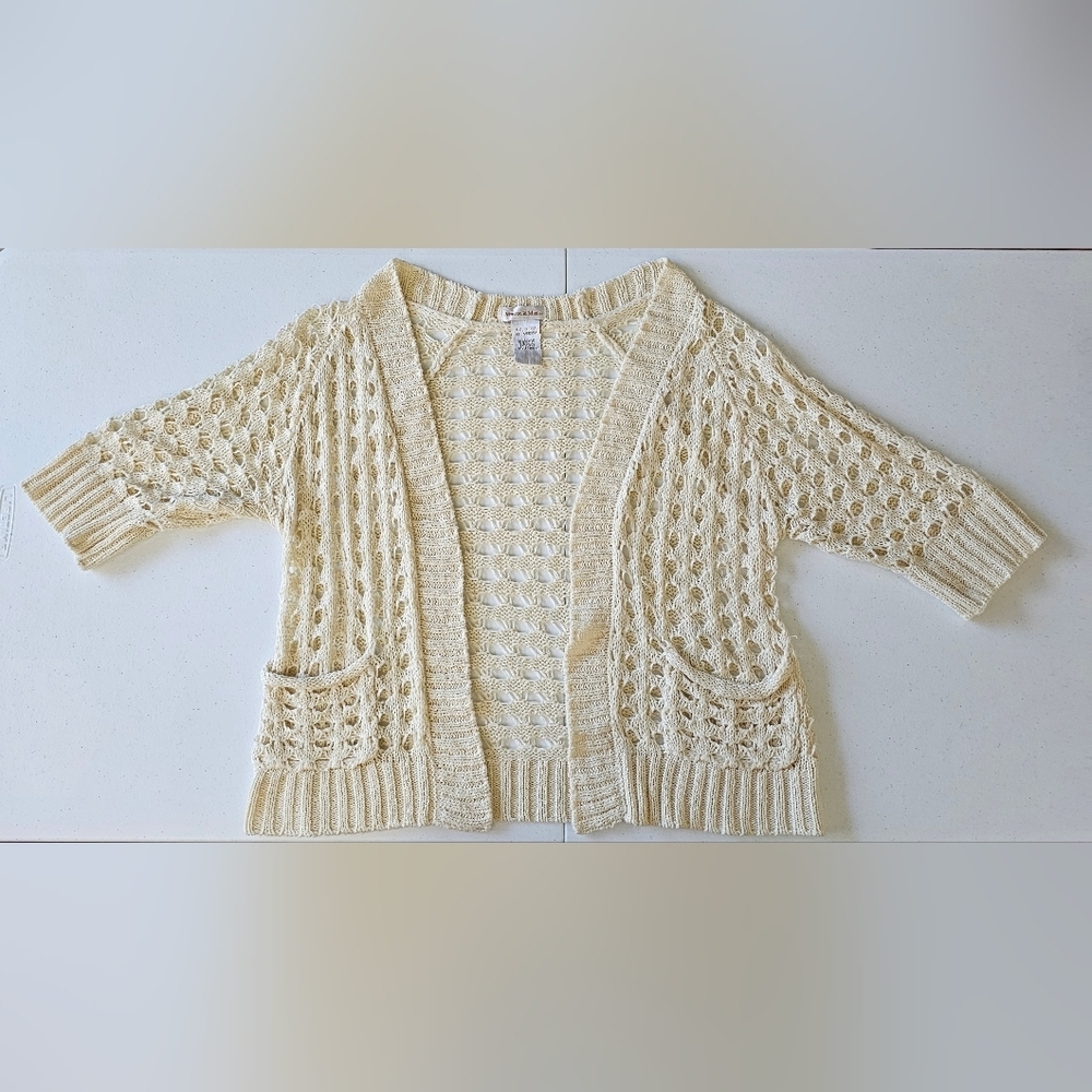 Monroe & Main Cream Cardigan Sweater Open-Knit Design